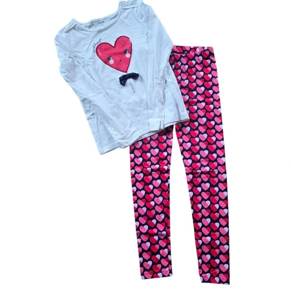 Gymboree Heart Outfit Set Kids Size 12 White Pink Red Sequin Heartcore Coquette